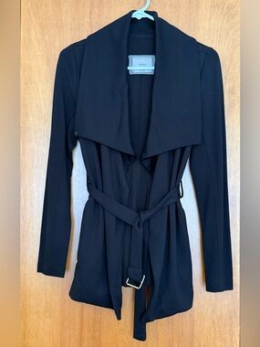 Anthropologie GUEST EDITOR Open Front Coat Lined Black with Belt S